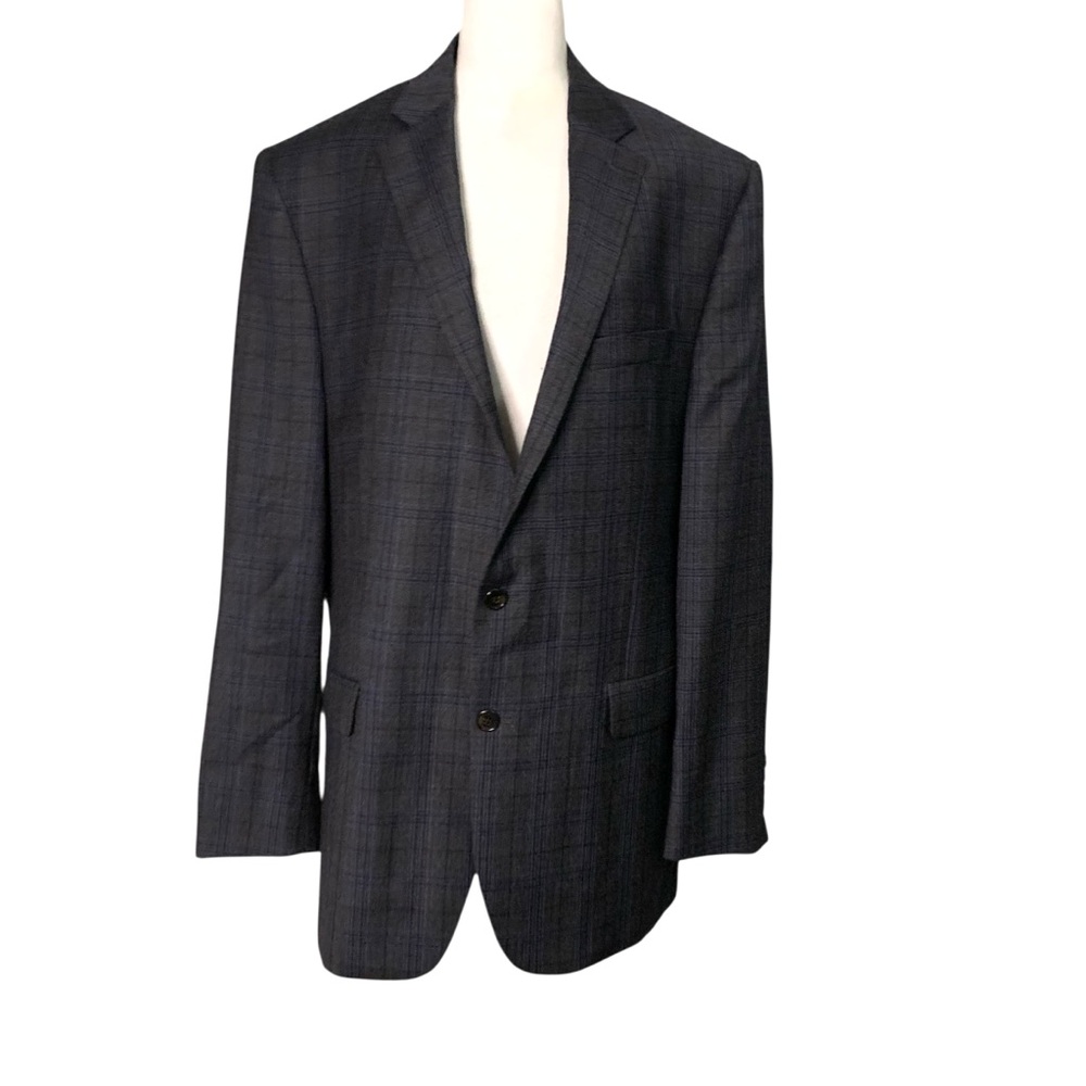 Ralph Lauren Men’s 46L Blue/Gray Plaid 100% Wool Sports Coat Blazer Jacket